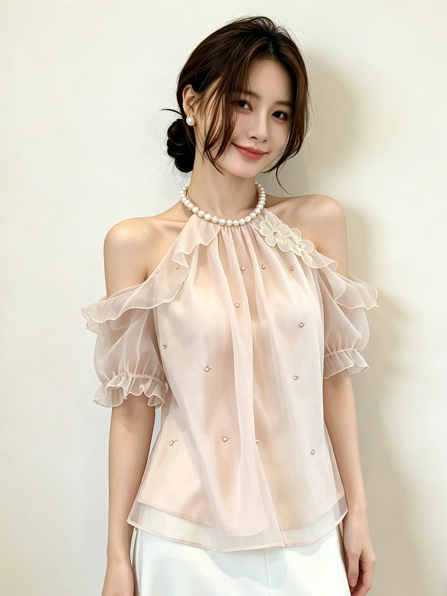Sweet Style Sequin Shoulder Bared Bubble Sleeve Short Sleeve Chiffon Top Women's Summer Pearl Decorated Lace Trim Fairy Atmos...
Sweet Style Sequin Shoulder Bared Bubble Sleeve Short Sleeve Chiffon Top Women's Summer Pearl Decorated Lace Trim Fairy Atmos...