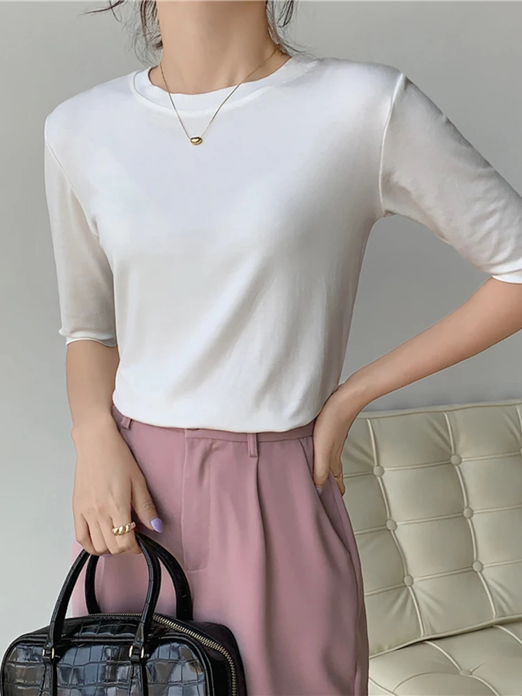 Summer Half Sleeve T Shirts Women Cotton Tops Tees Solid O Neck Female Casual Basic Elastic Slim T Shirt Casual Top
Summer Half Sleeve T Shirts Women Cotton Tops Tees Solid O Neck Female Casual Basic Elastic Slim T Shirt Casual Top