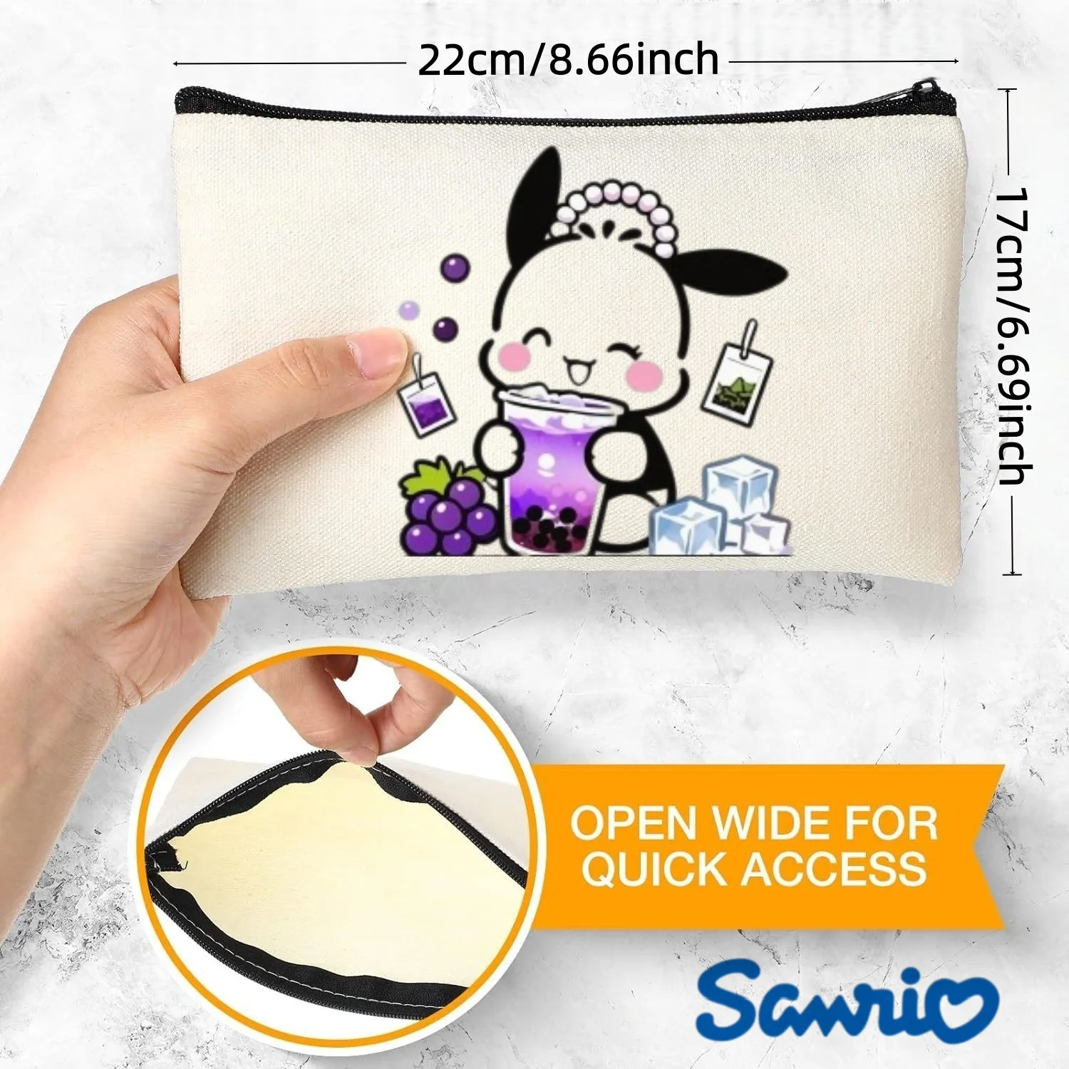 1PC Sanrio Pochacco Grape Boba Tea Double Sided Canvas Cosmetic Bag Unisex Zipper Makeup Storage Travel Pouch
1PC Sanrio Pochacco Grape Boba Tea Double Sided Canvas Cosmetic Bag Unisex Zipper Makeup Storage Travel Pouch