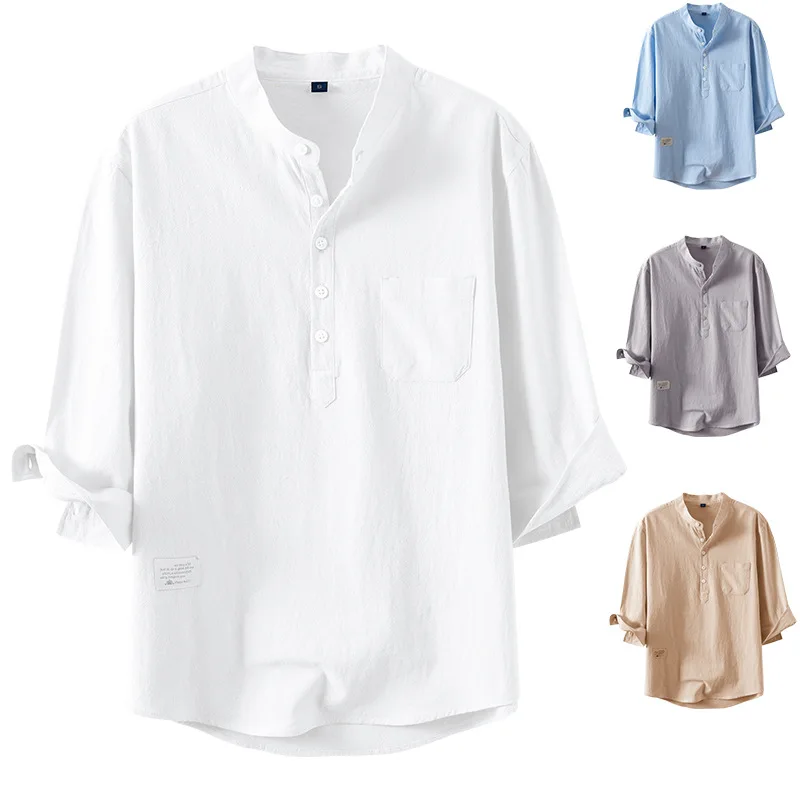 KUXA Men Pure Cotton Summer Henry Shirt Casual Loose Thin Breathable 7/4 Sleeve Fashion Linen Stand Collar Lightweight Blouse
KUXA Men Pure Cotton Summer Henry Shirt Casual Loose Thin Breathable 7/4 Sleeve Fashion Linen Stand Collar Lightweight Blouse