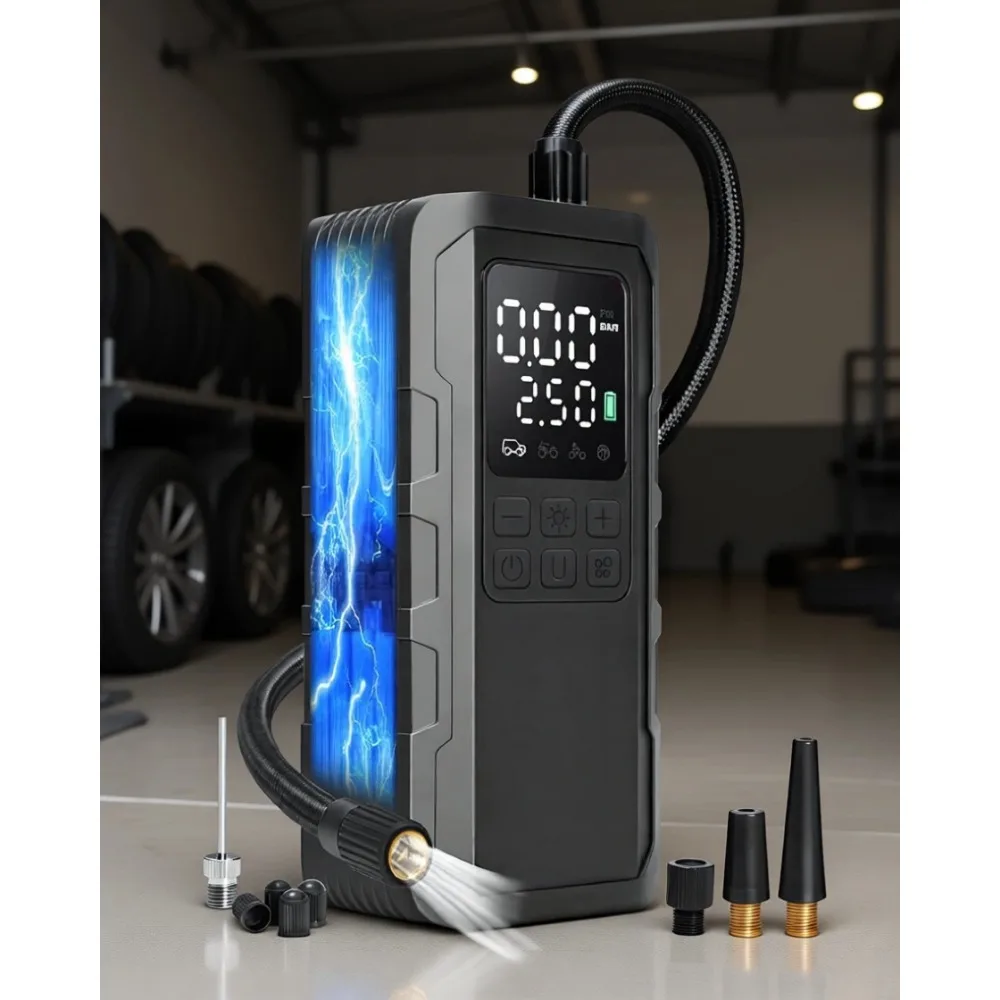 Portable Tire Inflator 150PSI Cordless Air Compressor with Pressure Gauge LED Light Fast Pump for Car Motorcycle Bike
Portable Tire Inflator 150PSI Cordless Air Compressor with Pressure Gauge LED Light Fast Pump for Car Motorcycle Bike