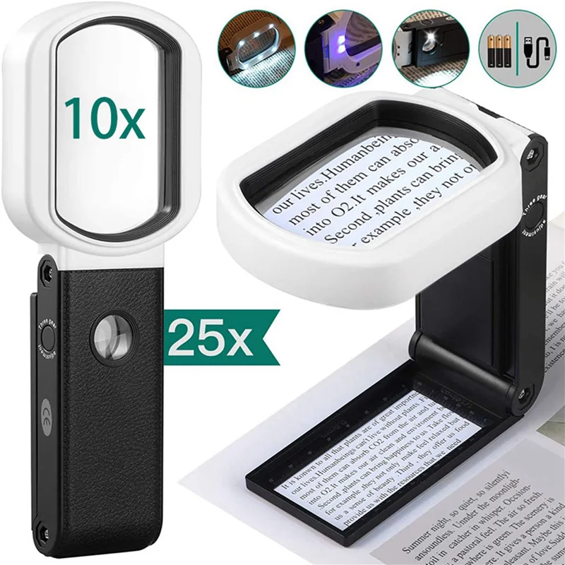 3Pcs Magnifying Glass With Light, 25X 10X Rechargeable Handheld And Standing Magnifier For Reading, Inspection, Jewelry
3Pcs Magnifying Glass With Light, 25X 10X Rechargeable Handheld And Standing Magnifier For Reading, Inspection, Jewelry