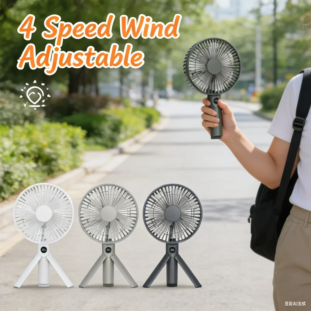 Portable Handheld Fan USB Rechargeable 4 Speed Wind Camping Tripod Fan 180 ° Adjustable for Outdoor Desktop Use/Tent Ceiling
Portable Handheld Fan USB Rechargeable 4 Speed Wind Camping Tripod Fan 180 ° Adjustable for Outdoor Desktop Use/Tent Ceiling