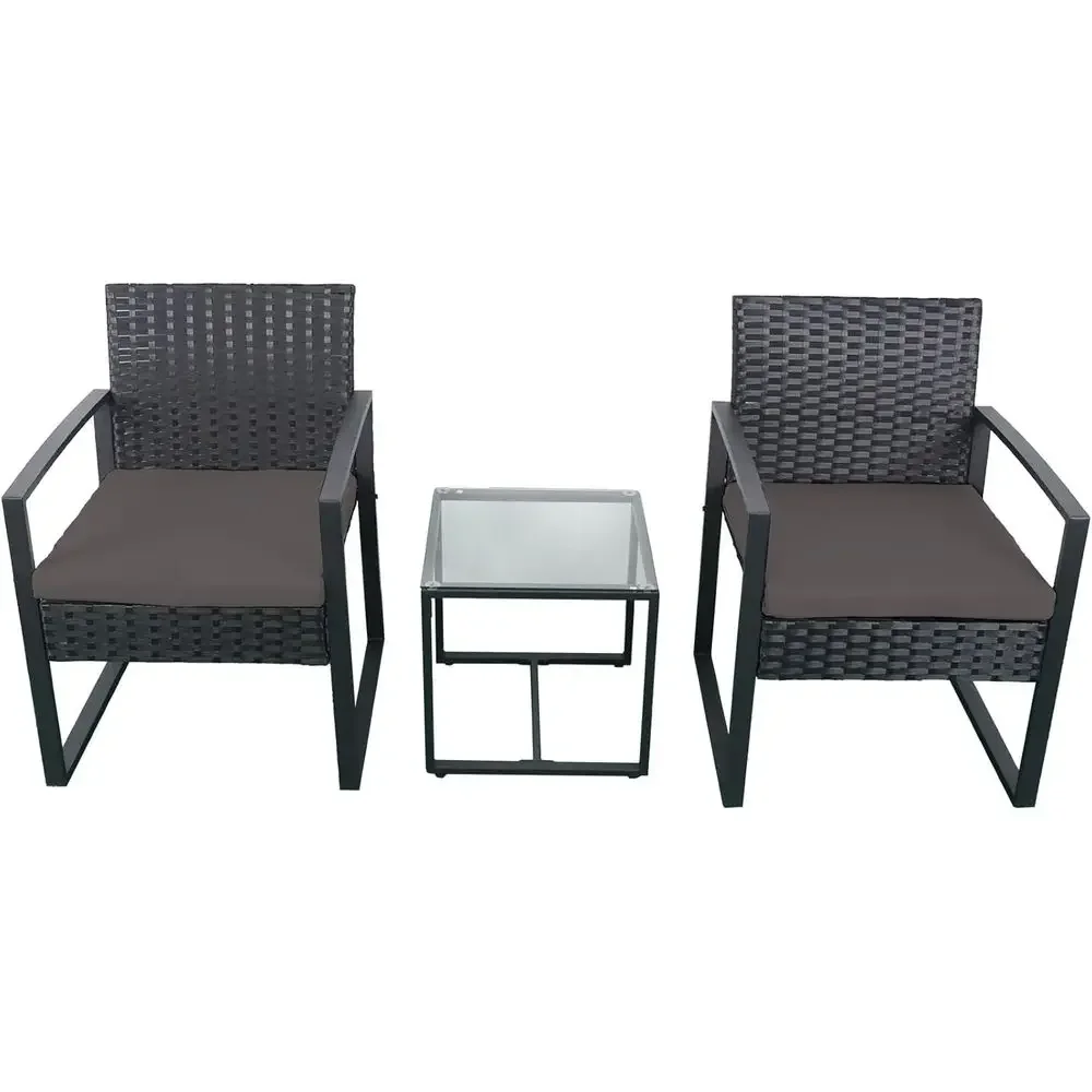 3-Piece Outdoor Patio Furniture Set: Wicker Rattan Chairs with Glass Table and Cushions (Black & Gray)
3-Piece Outdoor Patio Furniture Set: Wicker Rattan Chairs with Glass Table and Cushions (Black & Gray)