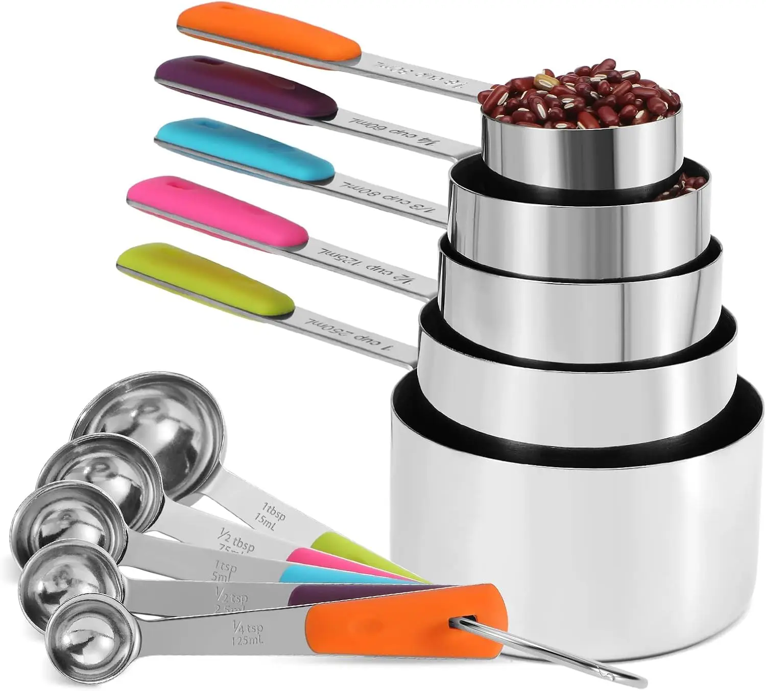 10-Piece Stainless Steel Measuring Cups & Spoons Set, Colorful Handles for Easy ID
10-Piece Stainless Steel Measuring Cups & Spoons Set, Colorful Handles for Easy ID