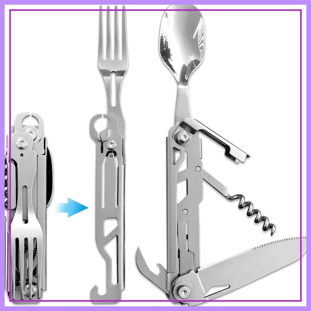 6 in 1 Detachable Camping Utensils Set, Multifunctional Travel Cutlery with Folding Spoon Fork Knife and Bottle Opener, Stainless Steel Portable Combo
6 in 1 Detachable Camping Utensils Set, Multifunctional Travel Cutlery with Folding Spoon Fork Knife and Bottle Opener, Stainless Steel Portable Combo