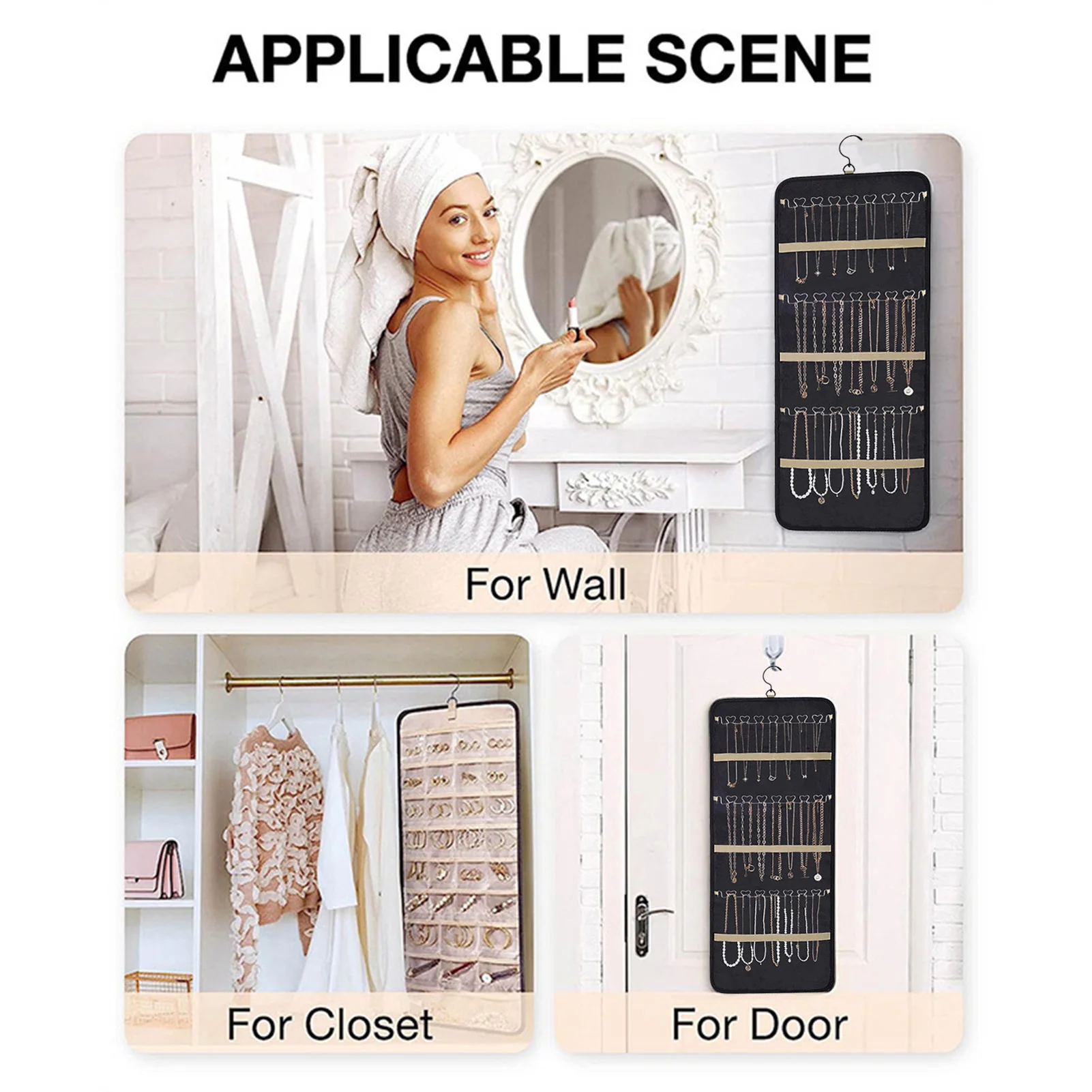 Double-Sided Hanger Jewelry Organizer Large Capacity Wall-Mounted Bag with Pockets Suitable for Watches Hairpins
Double-Sided Hanger Jewelry Organizer Large Capacity Wall-Mounted Bag with Pockets Suitable for Watches Hairpins