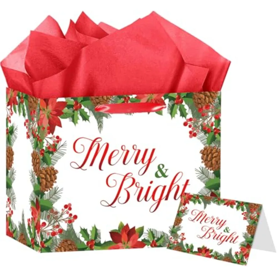 White Christmas Gift Bag, Large Xmas Gift Bag with Card and Tissue Paper, Christmas Party Paper Bag for Boys, Girls, Adults, Ba
White Christmas Gift Bag, Large Xmas Gift Bag with Card and Tissue Paper, Christmas Party Paper Bag for Boys, Girls, Adults, Ba