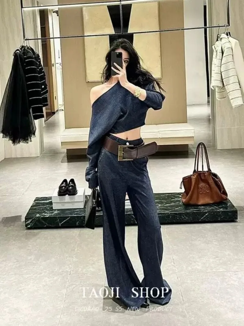 Irregular Hot Girl Suit Women's Spring Off Shoulder Long-sleeved T-shirt Casual Wide Leg Pants Two-piece Set Female Clothes
Irregular Hot Girl Suit Women's Spring Off Shoulder Long-sleeved T-shirt Casual Wide Leg Pants Two-piece Set Female Clothes