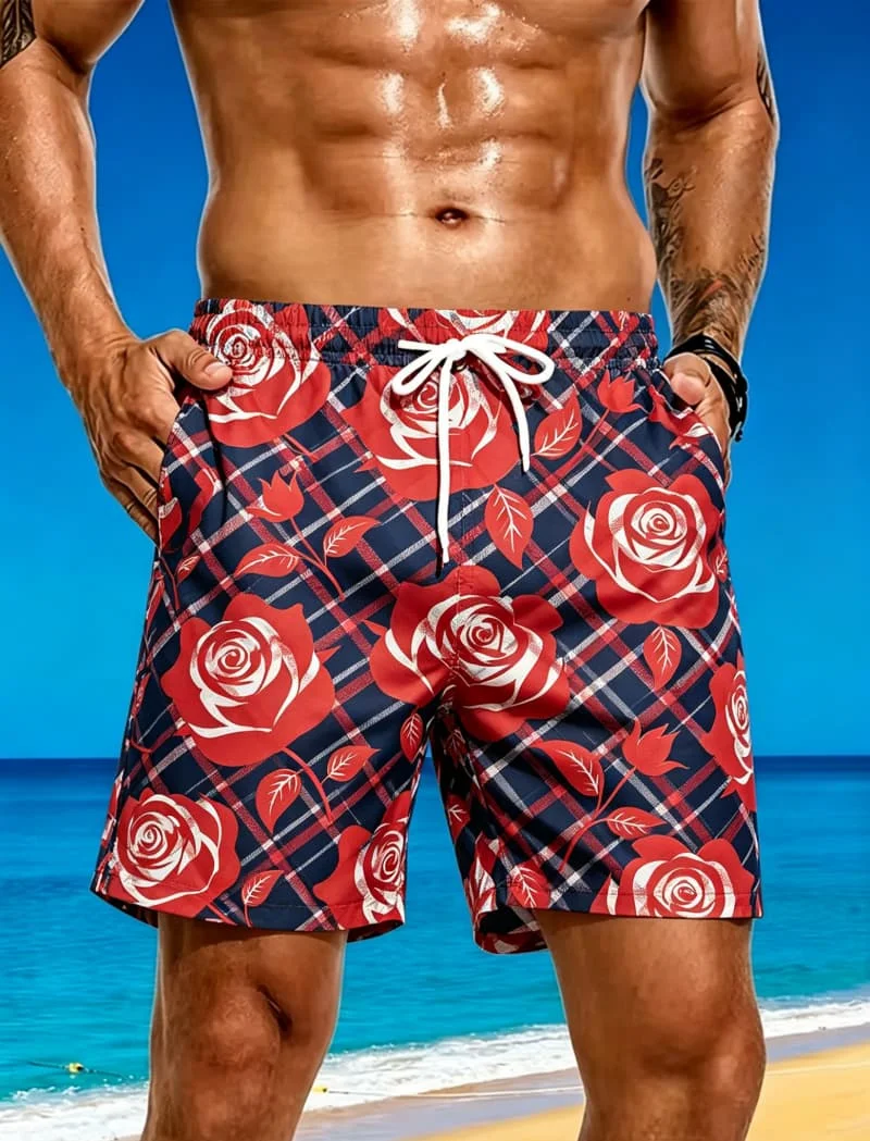 Men's retro rose printed beach pants, breathable and quick drying, with drawstring design, for beach vacations and daily leisure
Men's retro rose printed beach pants, breathable and quick drying, with drawstring design, for beach vacations and daily leisure