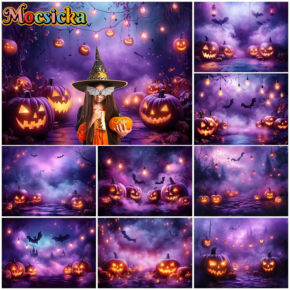 Mocsicka Halloween Backdrop Photography Purple Pumpkin Party Children Photo Backgrounds Dark Forest Lamps Bat Decorations Banner
Mocsicka Halloween Backdrop Photography Purple Pumpkin Party Children Photo Backgrounds Dark Forest Lamps Bat Decorations Banner