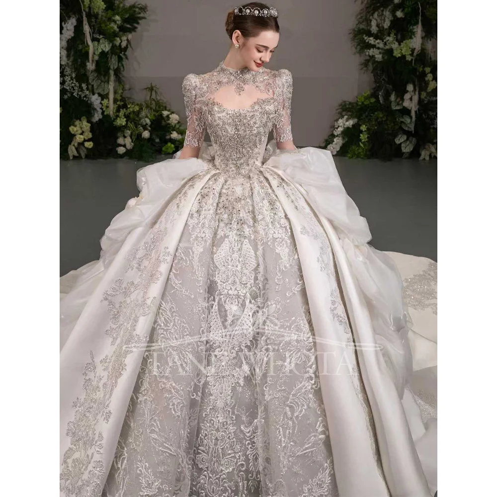 Luxury Turtle Wedding Dress With Half Sleeves Lace Up Back Embroidered Sequined Beading Customizable Special Occasion Gown
Luxury Turtle Wedding Dress With Half Sleeves Lace Up Back Embroidered Sequined Beading Customizable Special Occasion Gown