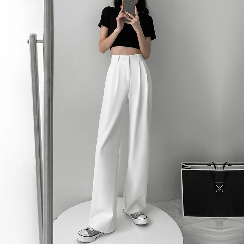 White ice silk wide leg pants for women in summer, thin design, high waist, hanging feeling, slimming and floor hugging pants
White ice silk wide leg pants for women in summer, thin design, high waist, hanging feeling, slimming and floor hugging pants
