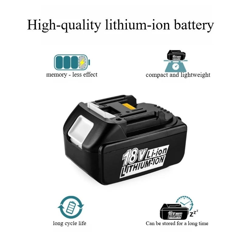 For Makita 18V 6.0Ah High-Performance Rechargeable Battery BL1850, BL1830, BL1835,LXT400,194204-5.
For Makita 18V 6.0Ah High-Performance Rechargeable Battery BL1850, BL1830, BL1835,LXT400,194204-5.