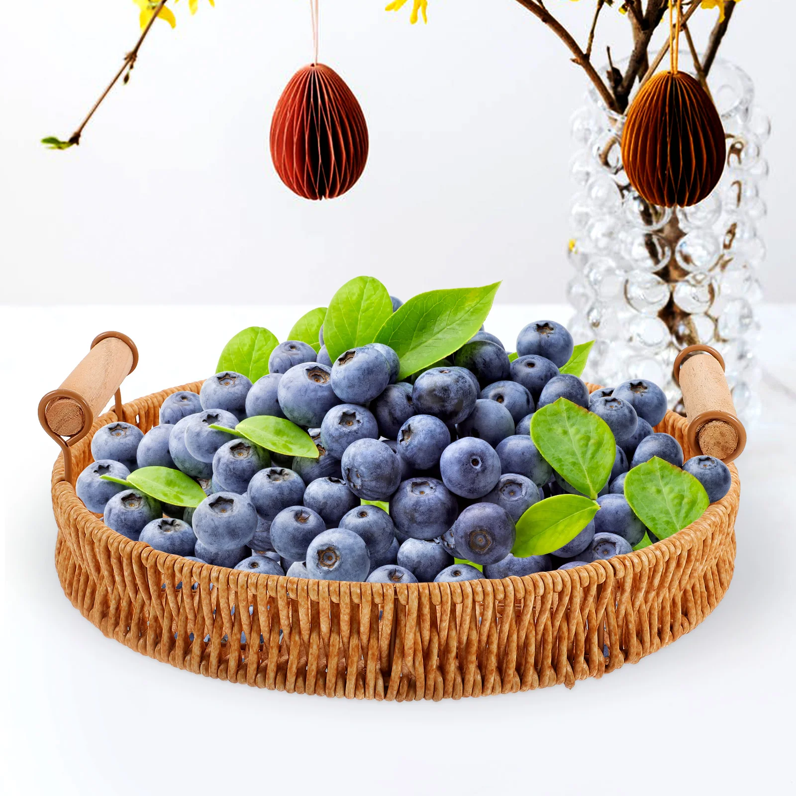 Woven Basket 24.5x4cm PVC Kitchen Food Storage Multifunctional Picnic Bread Fruits Container Serving Round Handle Home
Woven Basket 24.5x4cm PVC Kitchen Food Storage Multifunctional Picnic Bread Fruits Container Serving Round Handle Home