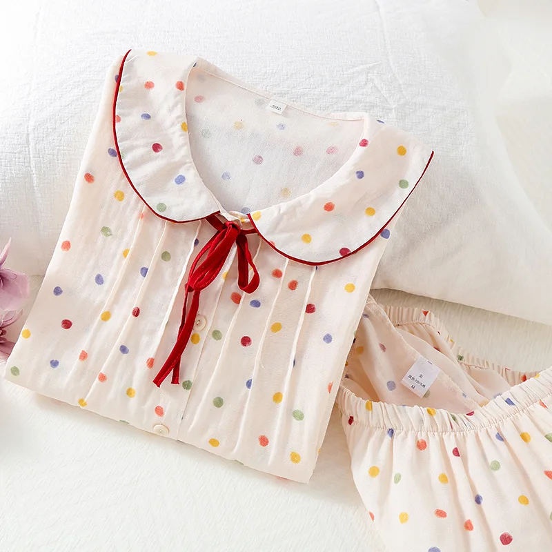 2025 New Women's Pajama Set 100%Cotton Gauze Cute Girl Doll Collar Long Sleeve Long Pants Two Piece Set Thin Home Clothes Ladies
2025 New Women's Pajama Set 100%Cotton Gauze Cute Girl Doll Collar Long Sleeve Long Pants Two Piece Set Thin Home Clothes Ladies