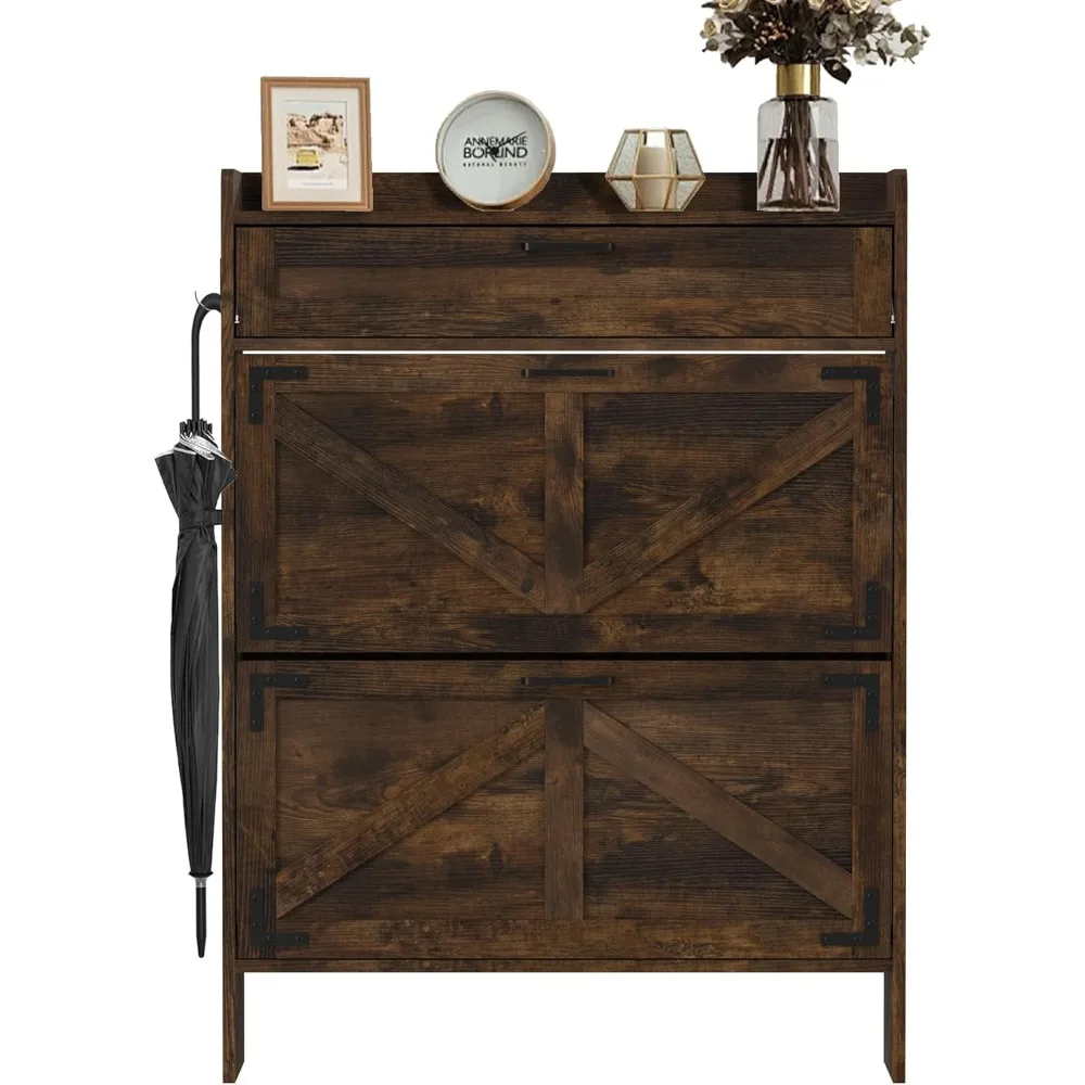 Shoe Cabinet with 2 Flip Drawers, Shoe Storage Cabinet for Entryway, Hidden Shoe Organizer with Shelf & Hooks, Freestanding Shoe
Shoe Cabinet with 2 Flip Drawers, Shoe Storage Cabinet for Entryway, Hidden Shoe Organizer with Shelf & Hooks, Freestanding Shoe