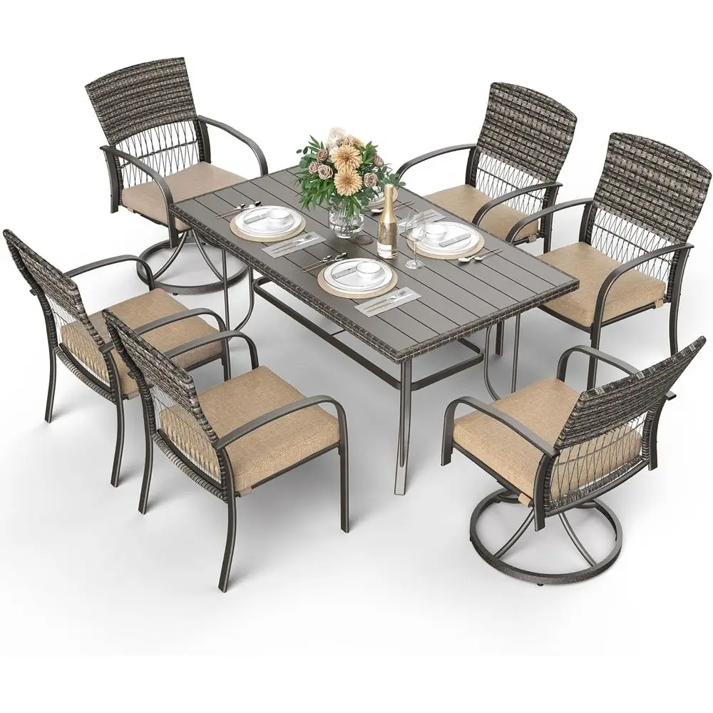 7-Piece Outdoor Dining Set with Table, Patio urniture Includes 2 Swivel Chairs, 4 Wicker Chairs & Beige Removable Cushions, Weat
7-Piece Outdoor Dining Set with Table, Patio urniture Includes 2 Swivel Chairs, 4 Wicker Chairs & Beige Removable Cushions, Weat