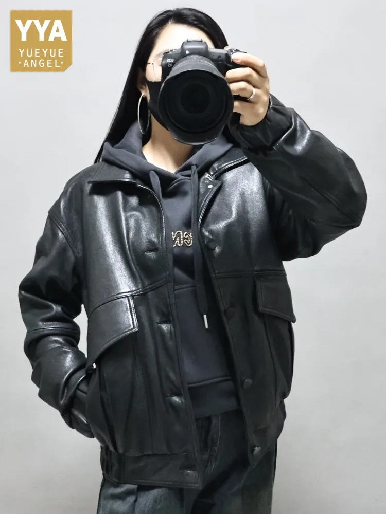 High Quality Winter Office Ladies Black Sheepskin Jacket Lapel Single-Breasted Real Leather Loose Motorcycle Jackets Unisex Coat
High Quality Winter Office Ladies Black Sheepskin Jacket Lapel Single-Breasted Real Leather Loose Motorcycle Jackets Unisex Coat