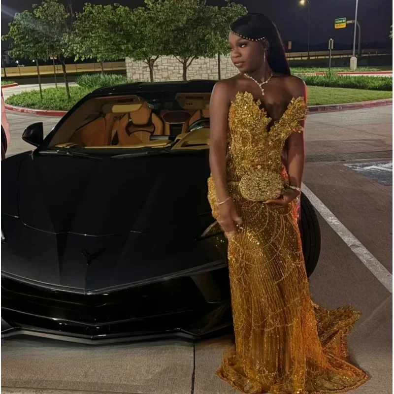Gold Luxury Long Prom Dresses For Black Girls Sweetheart Beaded Birthday Party Dresses African Evening Gown Robe De Customized
Gold Luxury Long Prom Dresses For Black Girls Sweetheart Beaded Birthday Party Dresses African Evening Gown Robe De Customized