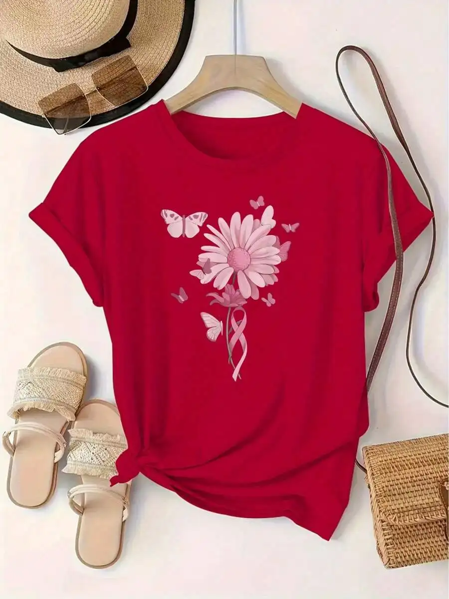 Womens Red Floral Print Round Neck Short Sleeve T-Shirt With Butterflies
Womens Red Floral Print Round Neck Short Sleeve T-Shirt With Butterflies