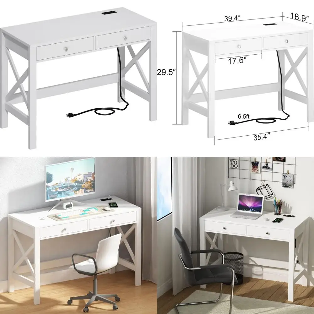 39. Белый стол для домашнего офиса с USB-портами, розетками и ящиками, устойчивостью X-образной рамой для письма
39. Белый стол для домашнего офиса с USB-портами, розетками и ящиками, устойчивостью X-образной рамой для письма