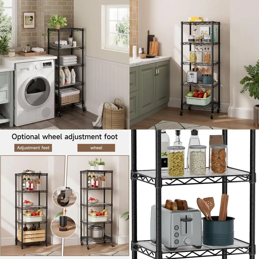 5-Tier Adjustable Metal Wire Shelving Unit with Wheels, 12 Deep x 18 Wide x 57.2 Tall, Black for Kitchen, Pantry, Laundry, and B
5-Tier Adjustable Metal Wire Shelving Unit with Wheels, 12 Deep x 18 Wide x 57.2 Tall, Black for Kitchen, Pantry, Laundry, and B