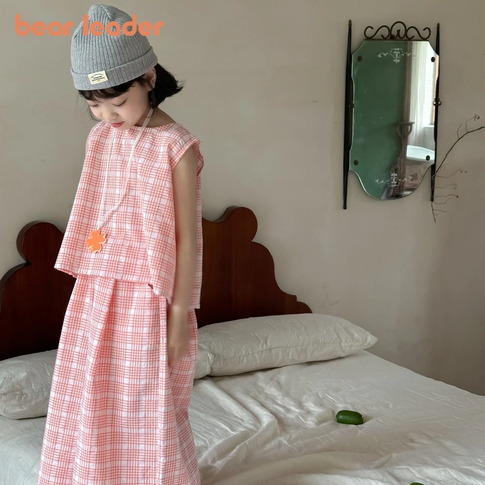 Bear Leader Korean Fashion Pink Round Neck Sleeveless Checkered Top+Wide Leg Pants Two Piece Set New Summer Girls Clothes
Bear Leader Korean Fashion Pink Round Neck Sleeveless Checkered Top+Wide Leg Pants Two Piece Set New Summer Girls Clothes