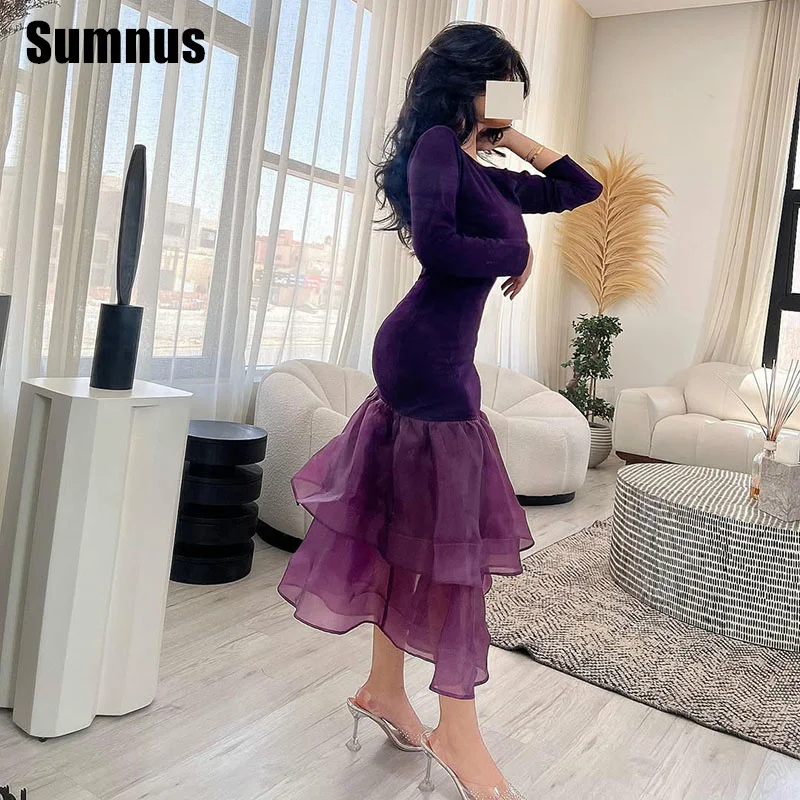 Sumnus Elegant Purple Mermaid Evening Dress O-Neck Pleats Tea-Length Long-Sleeves Prom Dresses 2025 فساتين سهرة Customized
Sumnus Elegant Purple Mermaid Evening Dress O-Neck Pleats Tea-Length Long-Sleeves Prom Dresses 2025 فساتين سهرة Customized