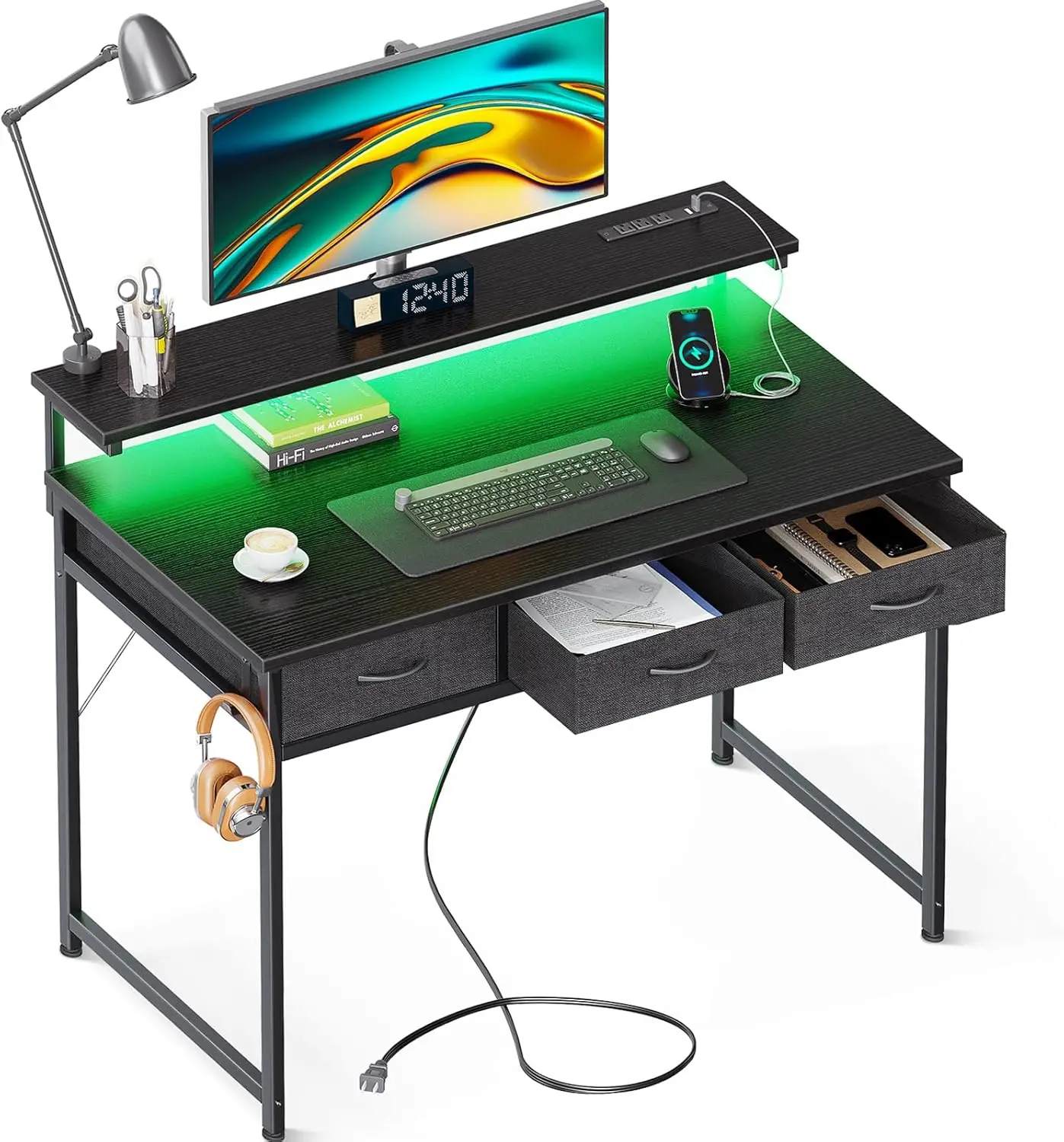 40 H Small Computer Desk With 3 Drawers And Usb Power Outlets, Home Office Desks With Led Lights And Adjustable Monitor Stand,
40 H Small Computer Desk With 3 Drawers And Usb Power Outlets, Home Office Desks With Led Lights And Adjustable Monitor Stand,