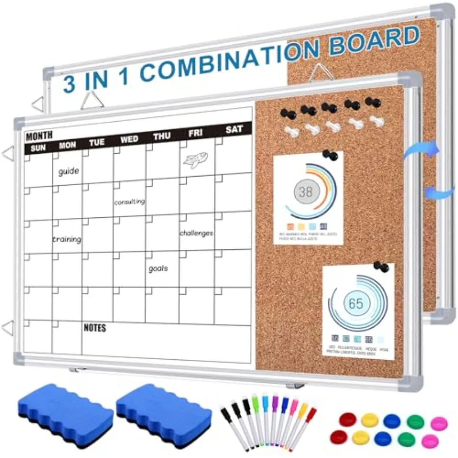 Calendar Whiteboard for Wall 36" x 24" Double Sided Monthly Dry Erase Board Calendar for Office Home School Hanging Cork Board
Calendar Whiteboard for Wall 36" x 24" Double Sided Monthly Dry Erase Board Calendar for Office Home School Hanging Cork Board