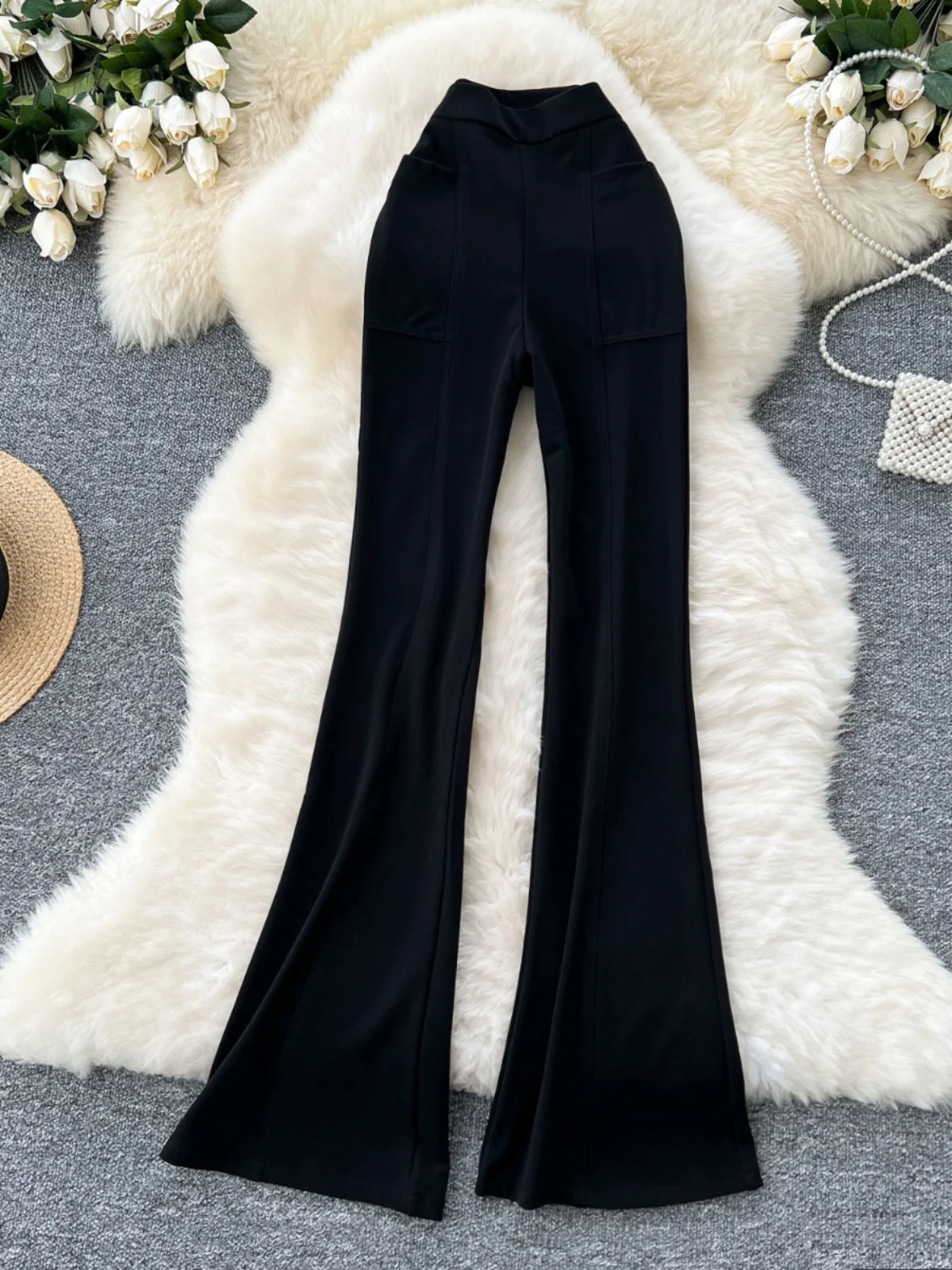 High Waist Draped Casual Pants Women's Pocket Design Slim Fit Micro Flared Black Narrow Version Floor-Length Pants
High Waist Draped Casual Pants Women's Pocket Design Slim Fit Micro Flared Black Narrow Version Floor-Length Pants