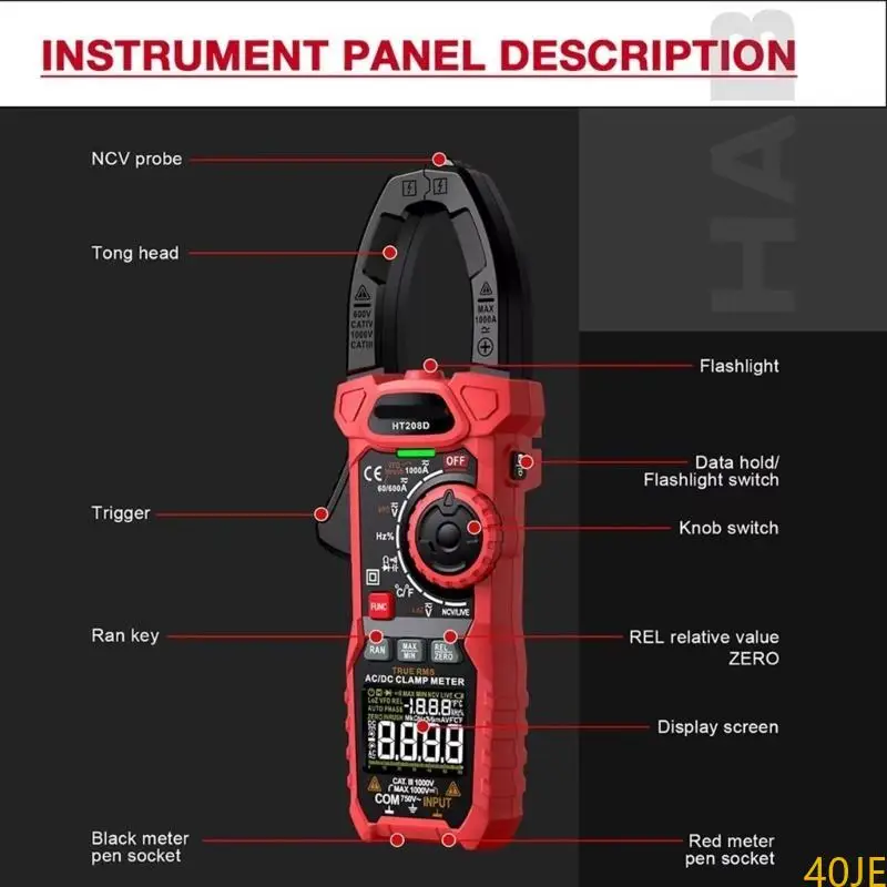 40je ht208d Inrush -зажимой измеритель 1000a Измерение тока Тока температура температура
40je ht208d Inrush -зажимой измеритель 1000a Измерение тока Тока температура температура