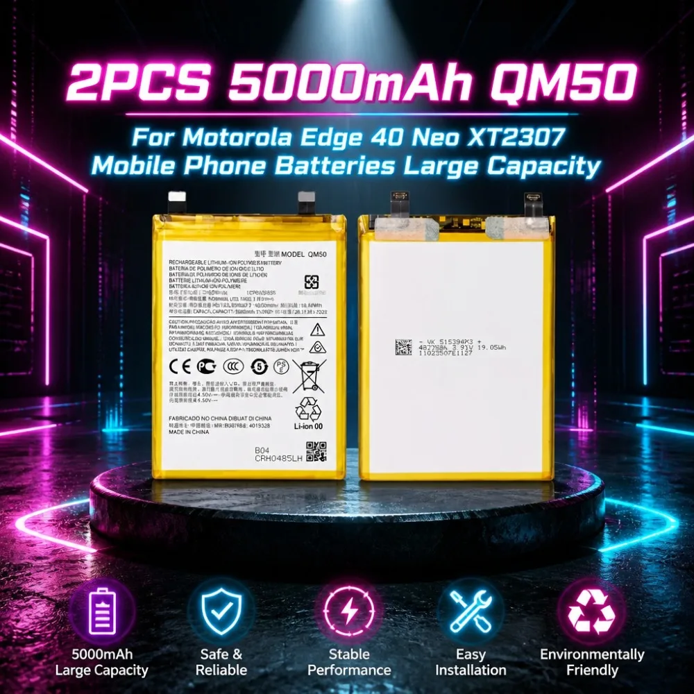 2PCS High-Quality 5000mAh QM50 3.91V Battery for Motorola Edge 40 Neo XT2307 Mobile Phone Batteries Large Capacity
2PCS High-Quality 5000mAh QM50 3.91V Battery for Motorola Edge 40 Neo XT2307 Mobile Phone Batteries Large Capacity