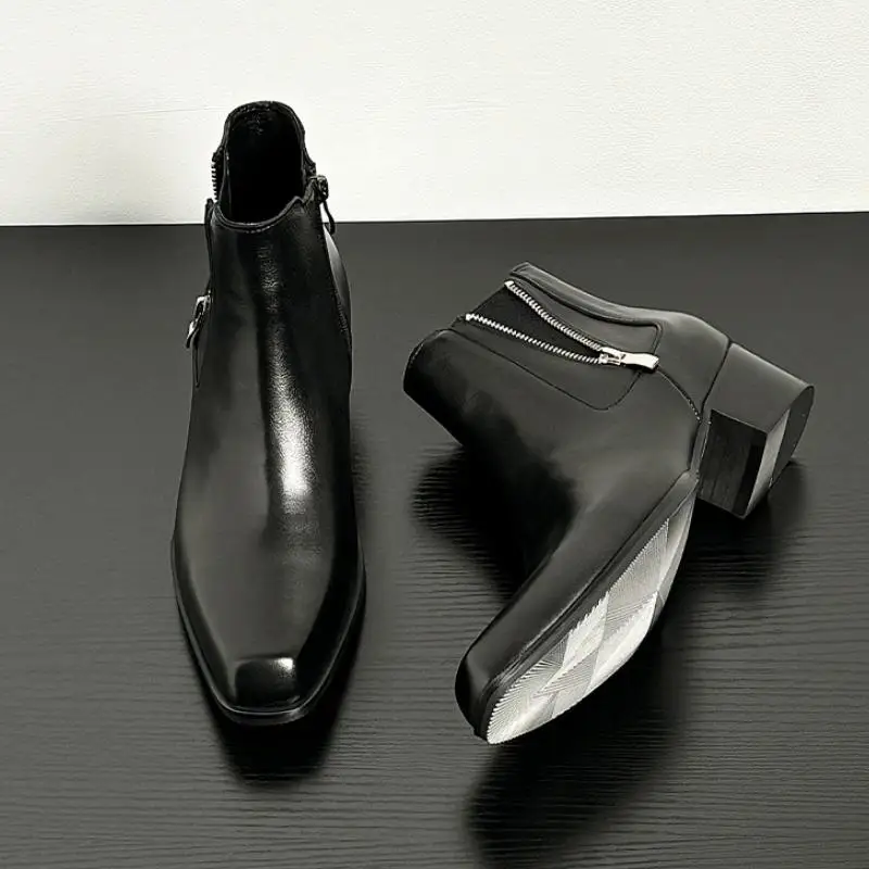 New Men's High Heel Cowhide Leather Ankle Boots with Side Zipper Square Toe 5cm Heightening Men Winter Fashion Short Boots 36-44
New Men's High Heel Cowhide Leather Ankle Boots with Side Zipper Square Toe 5cm Heightening Men Winter Fashion Short Boots 36-44