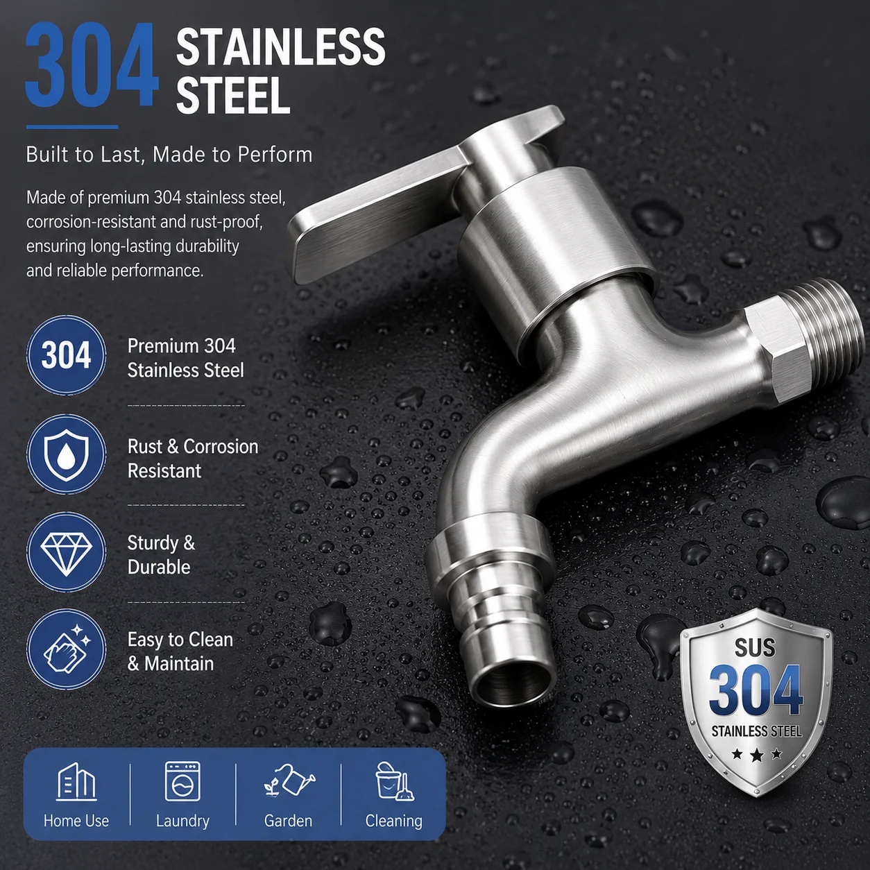 304 Stainless Steel Faucet for Home Kitchen Bathroom Outdoor Garden - Versatile Washing Machine Connection Tap
304 Stainless Steel Faucet for Home Kitchen Bathroom Outdoor Garden - Versatile Washing Machine Connection Tap