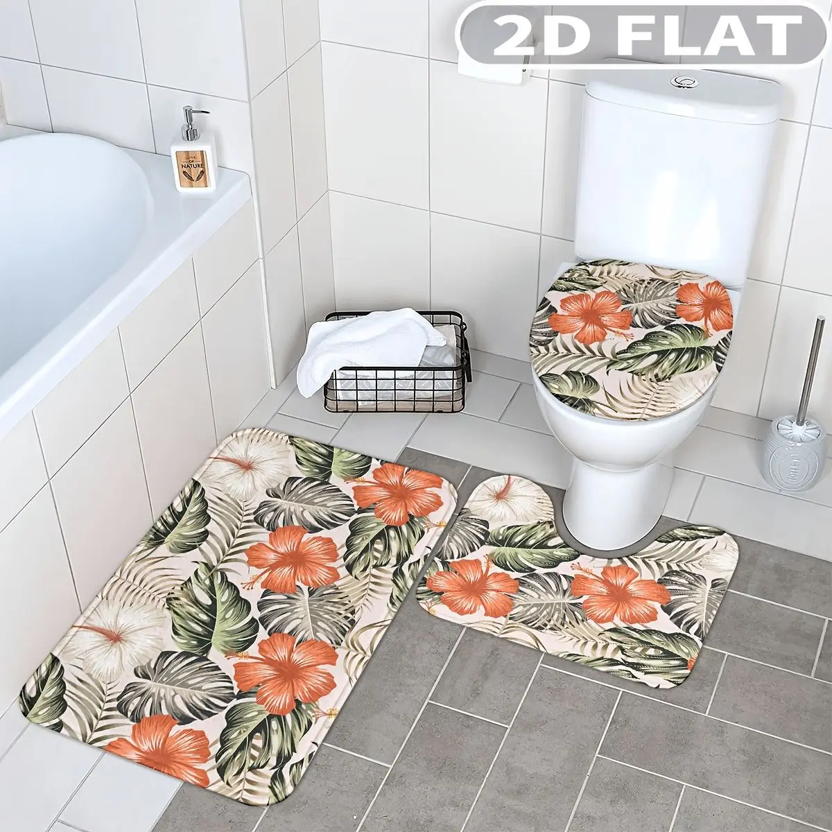 3pcs Bathroom Rug Set Tropical Leaves Orange Flowers 3pcs Bath Mats Set for Bathroom Non-Slip Cover Mat
3pcs Bathroom Rug Set Tropical Leaves Orange Flowers 3pcs Bath Mats Set for Bathroom Non-Slip Cover Mat