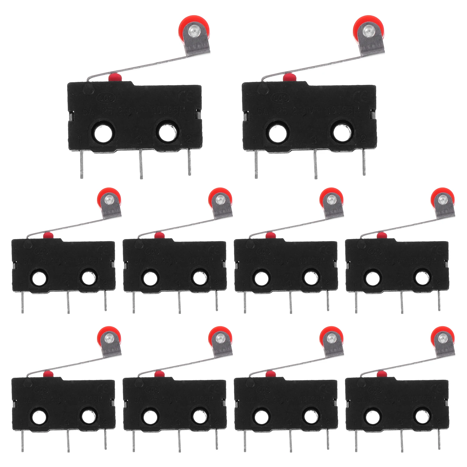 10pcs Spdt Micro 250V 5A 1No 1Nc Roller Lever Switch Momentary 3 Pin Terminal 2Mm Mounting Hole 9.5Mm Spacing 7.2X9Mm Pin Pitch 
10pcs Spdt Micro 250V 5A 1No 1Nc Roller Lever Switch Momentary 3 Pin Terminal 2Mm Mounting Hole 9.5Mm Spacing 7.2X9Mm Pin Pitch