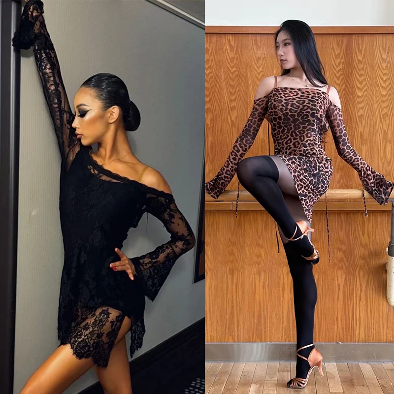Adult Latin Dance Dress Women Long Sleeves Lace Dress Backless Rumba Dance Clothes Leopard Print Performance Costume DNV22565
Adult Latin Dance Dress Women Long Sleeves Lace Dress Backless Rumba Dance Clothes Leopard Print Performance Costume DNV22565
