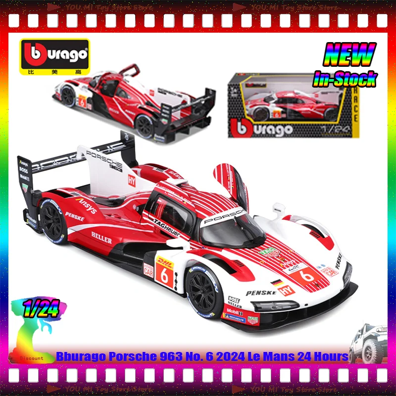 New Bburago 1:24 Scale Die-Cast Miniature Porsche 963 Le Mans 24 Hours No. 5 No. 6 Alloy Car Model Custom Toys Gift For Children
New Bburago 1:24 Scale Die-Cast Miniature Porsche 963 Le Mans 24 Hours No. 5 No. 6 Alloy Car Model Custom Toys Gift For Children