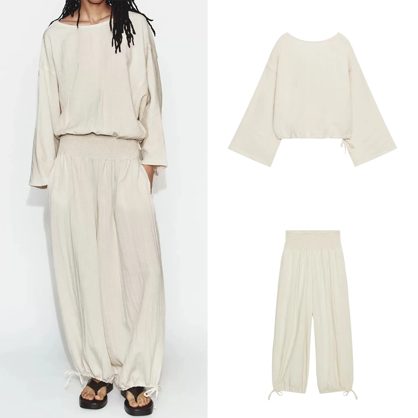 Women's round Neck Long Sleeve Shirt Decorative Layered European Style Loose Fit Summer Casual Pants High Waist Long Length
Women's round Neck Long Sleeve Shirt Decorative Layered European Style Loose Fit Summer Casual Pants High Waist Long Length