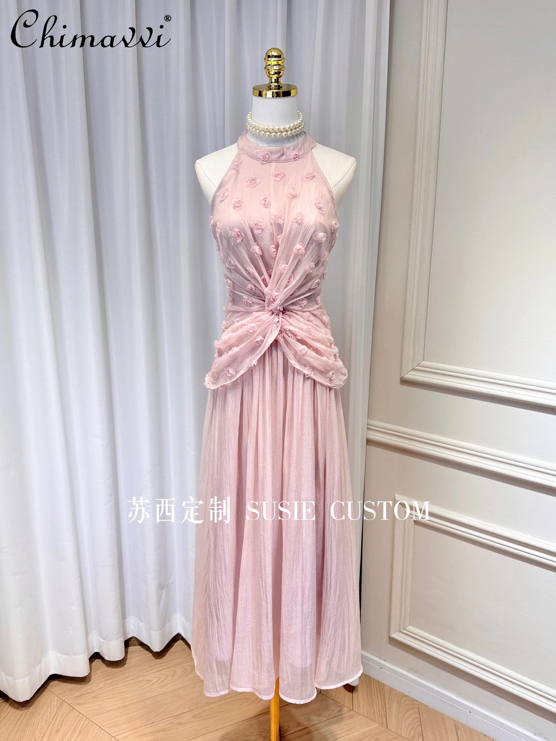 High-end Fashion Elegant Neck Three-dimensional Flower Knot Pendulum Long Dress Summer New Temperament High Waist Women's Dress
High-end Fashion Elegant Neck Three-dimensional Flower Knot Pendulum Long Dress Summer New Temperament High Waist Women's Dress