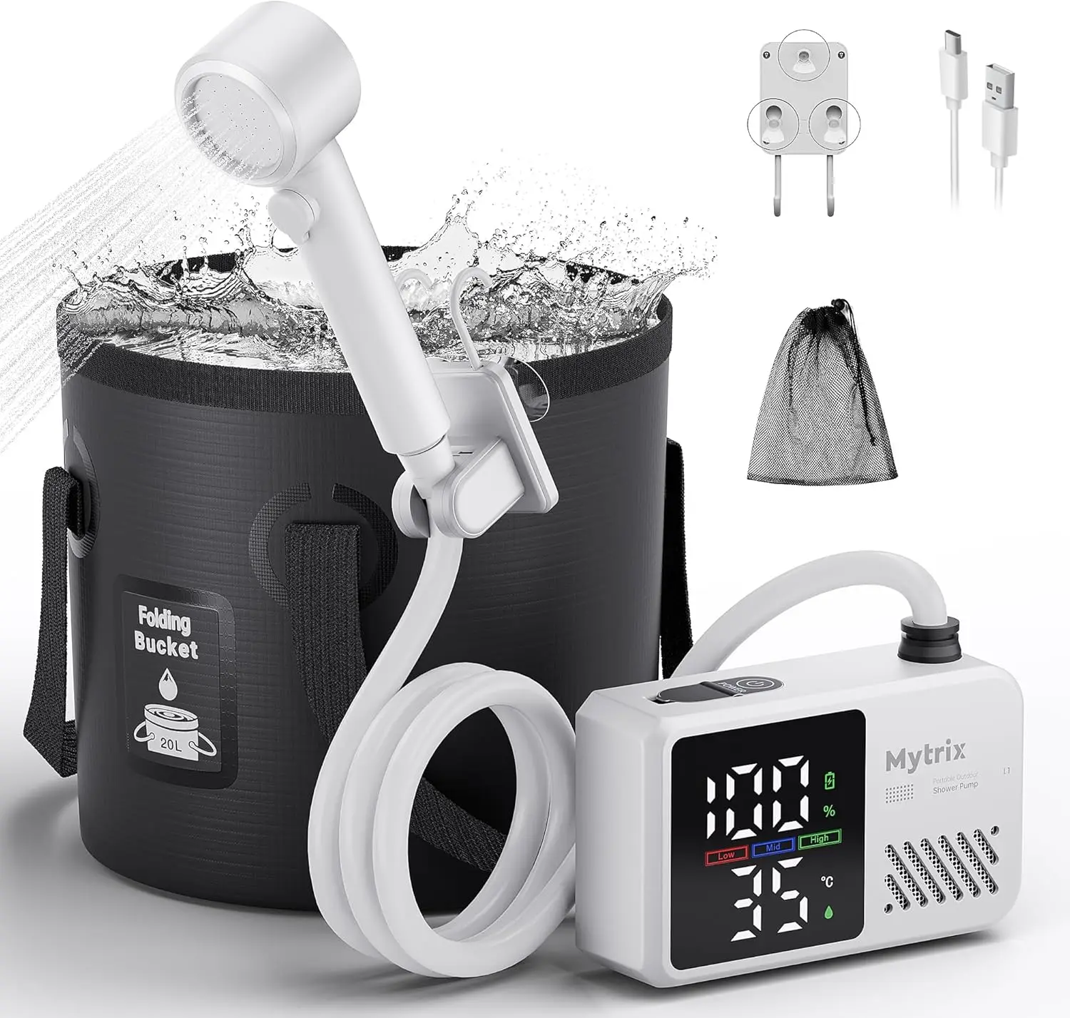 Portable Camping Shower Pump, 10L/min High Flow, 7800mAh Battery, 4 Spray Modes, IPX8 Waterproof for Hiking & Travel
Portable Camping Shower Pump, 10L/min High Flow, 7800mAh Battery, 4 Spray Modes, IPX8 Waterproof for Hiking & Travel