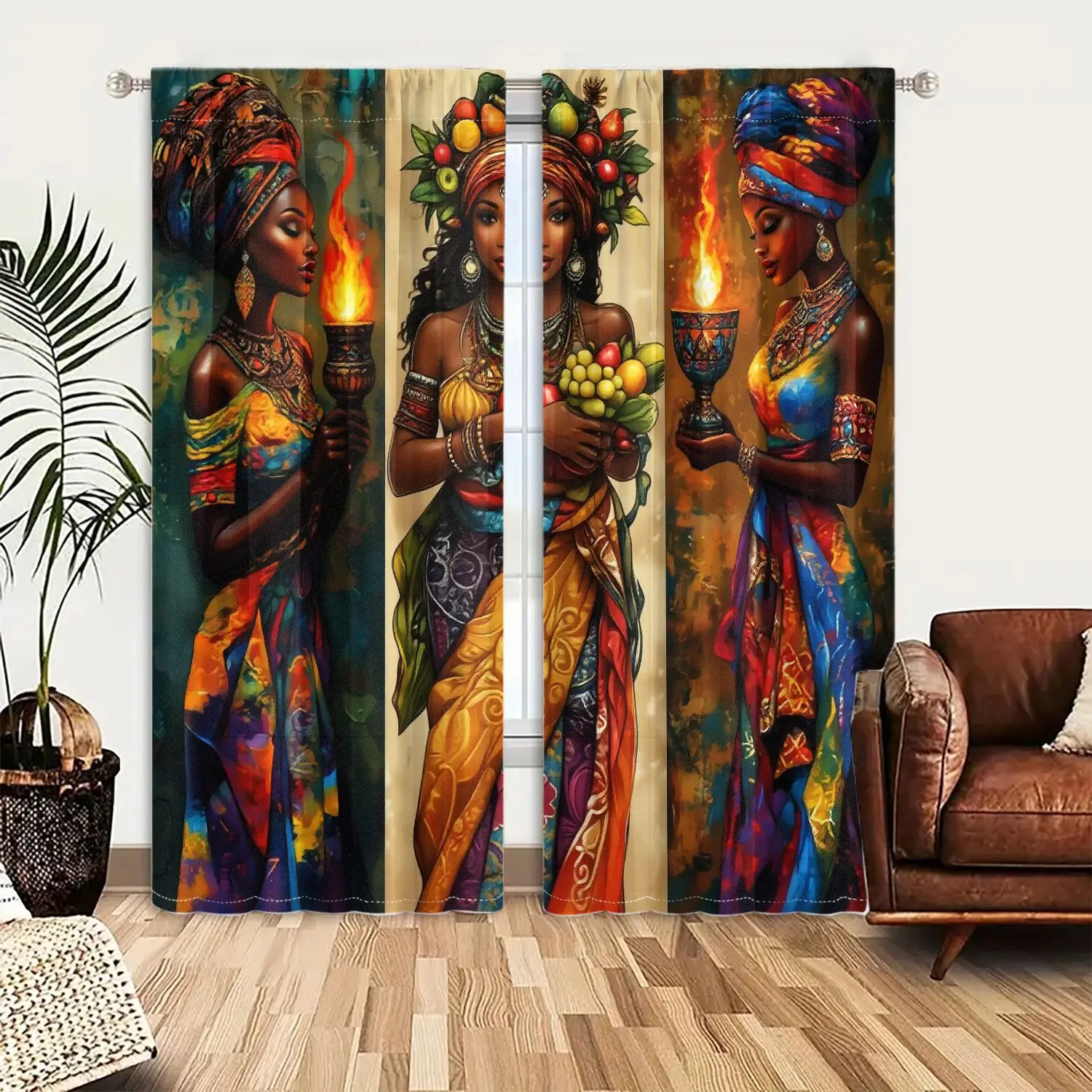2pcs African women Curtains - Rod Pocket Window Drapes. One adorned with a fruit crown, holding fruit and chalices Window Drapes
2pcs African women Curtains - Rod Pocket Window Drapes. One adorned with a fruit crown, holding fruit and chalices Window Drapes