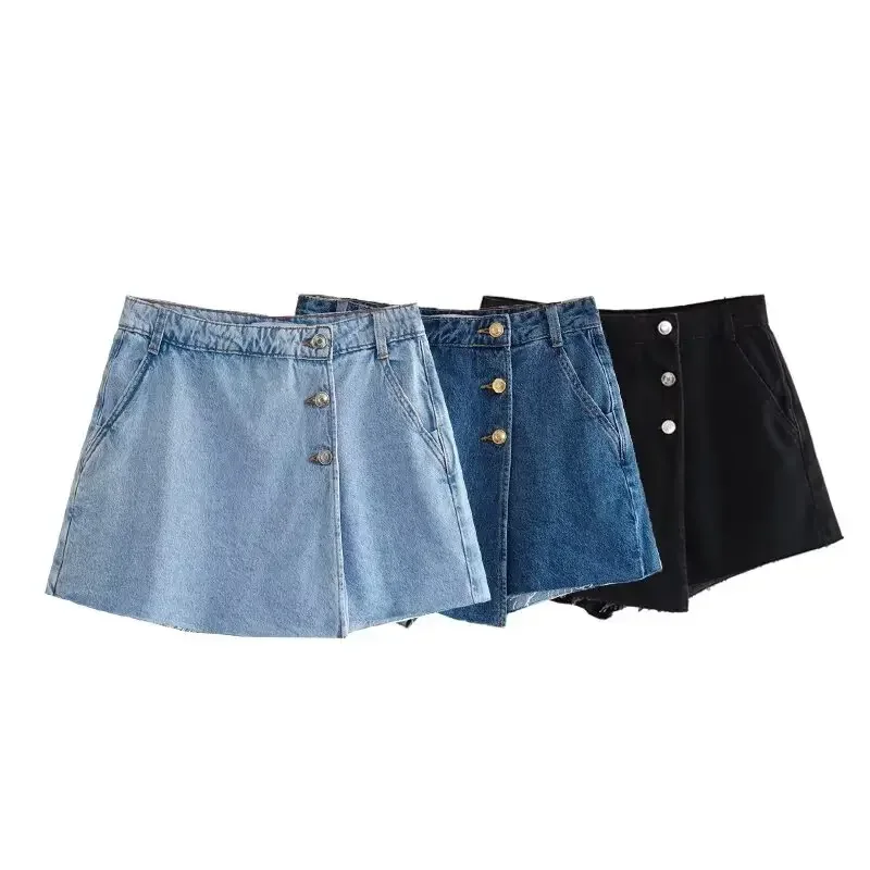 Women's new Chic fashion buckle decoration casual denim Shorts Skirts retro high waisted side pockets Women's Skirts Mujer
Women's new Chic fashion buckle decoration casual denim Shorts Skirts retro high waisted side pockets Women's Skirts Mujer