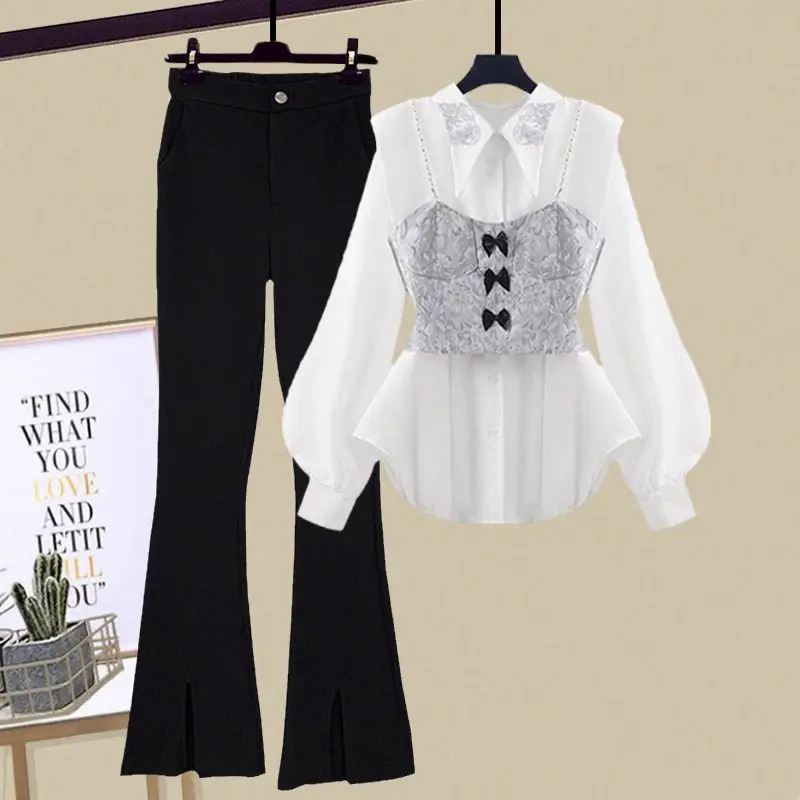 2023 Women's Spring Autumn 3 Pieces Pants Set New Casual Slim Shirts + Vest Female High Waist Flare Pants Ladies Suits R605
2023 Women's Spring Autumn 3 Pieces Pants Set New Casual Slim Shirts + Vest Female High Waist Flare Pants Ladies Suits R605