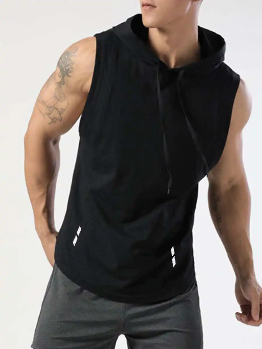 Men's Sleeveless Hooded Sport Tank Top with Drawstring and Reflective Stripes
Men's Sleeveless Hooded Sport Tank Top with Drawstring and Reflective Stripes