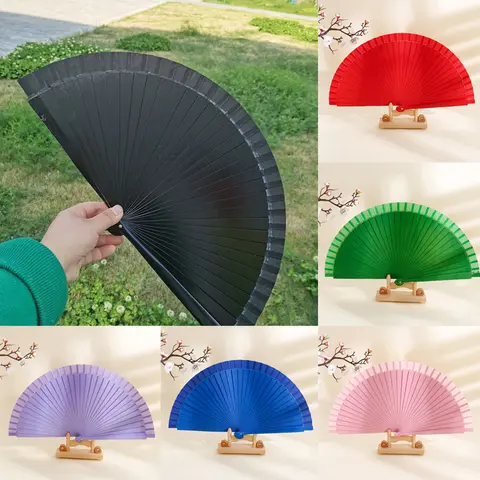 Folding Fan Chinese Style Retro Wooden Hand Held Fan Pure Color Dance Performances Prop Fan Wedding Party Gift For Guest 2023