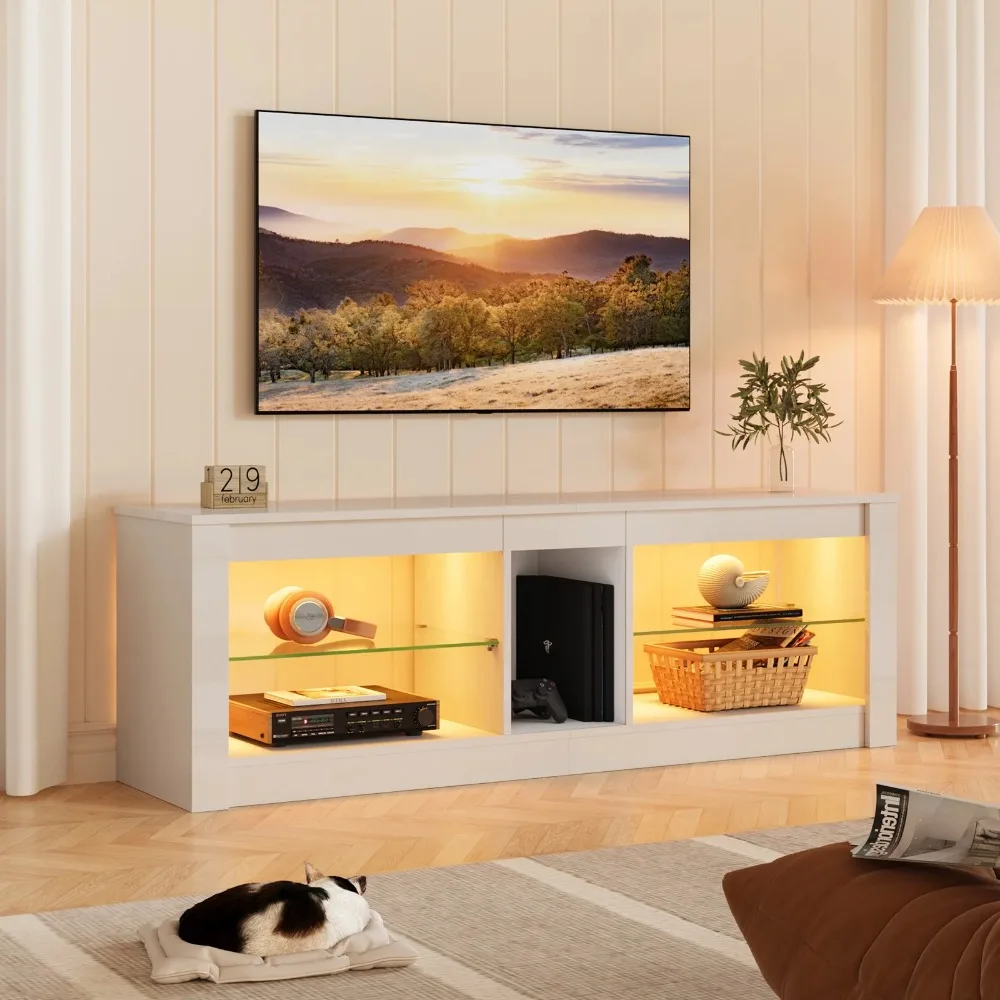 TV Stand for TVs up to 60" Entertainment Center with LED Lights Storage Shelves Modern High Gloss Console Table, White/black
TV Stand for TVs up to 60" Entertainment Center with LED Lights Storage Shelves Modern High Gloss Console Table, White/black