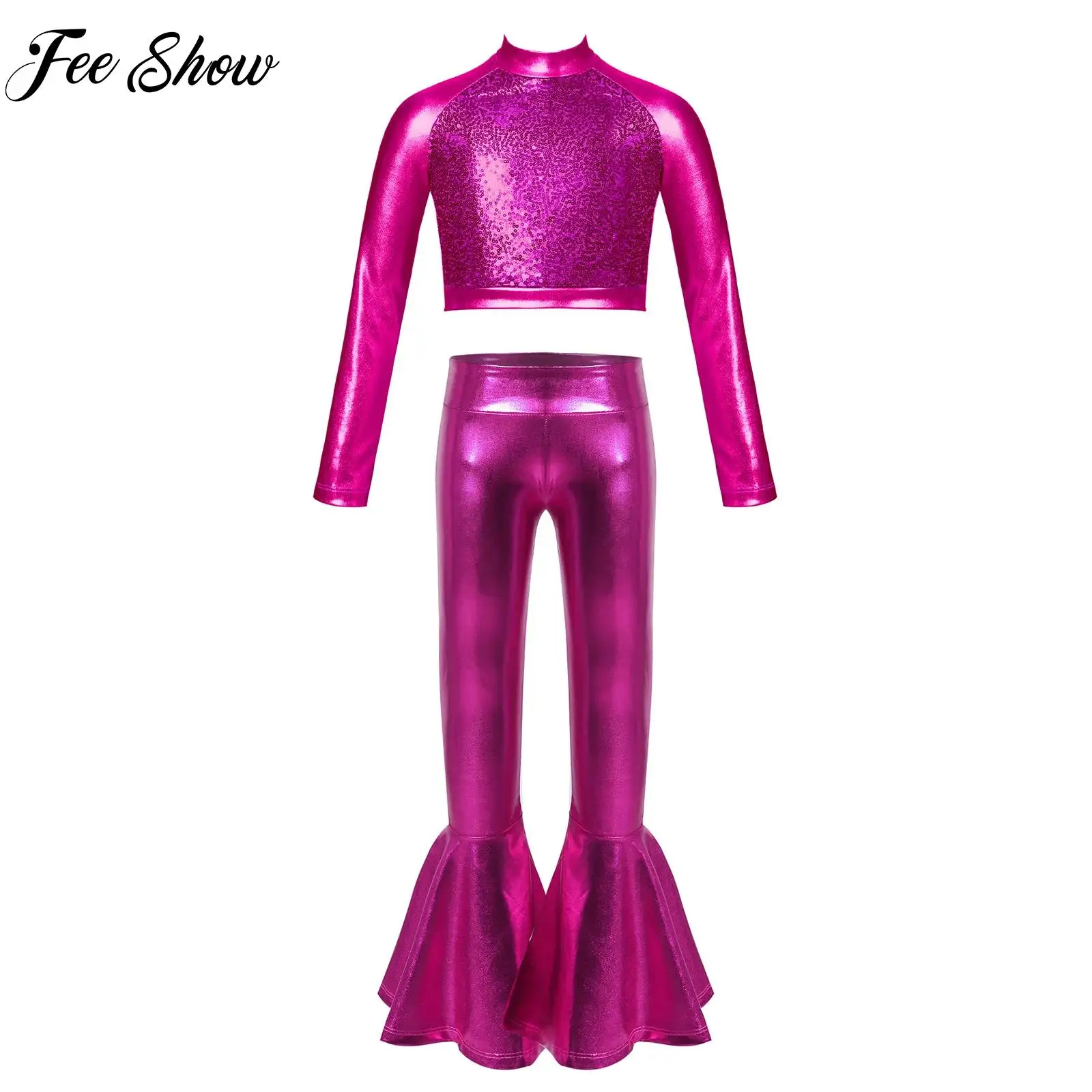 Teen Girls Gymnastics Latin Jazz Dance Outfit Long Sleeve Front Sequin Metallic Crop Top+Pants Set for Samba Salsa Competition
Teen Girls Gymnastics Latin Jazz Dance Outfit Long Sleeve Front Sequin Metallic Crop Top+Pants Set for Samba Salsa Competition